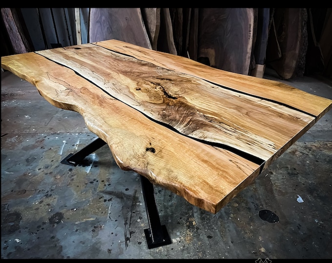 Live Edge Maple dining table with resin