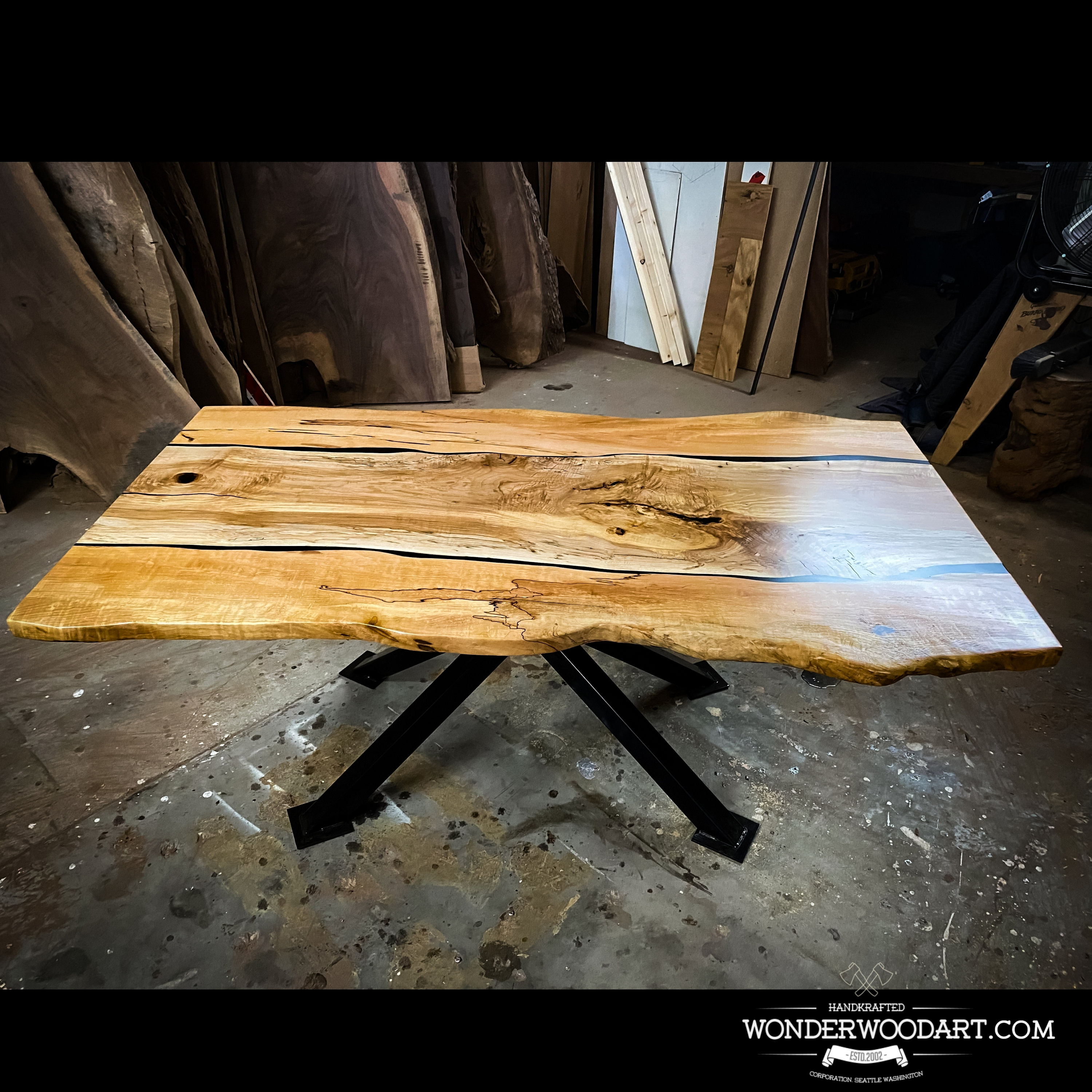 Live Edge Maple dining table with resin