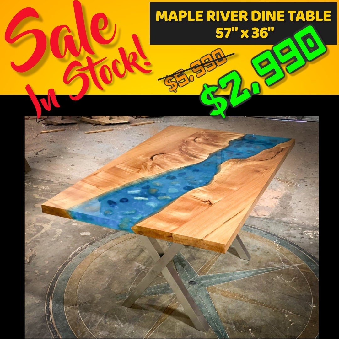 Live Edge Maple Table 57x35 Resin Table Epoxy Table River Table