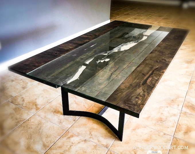 Live Edge Maple glass river dining table