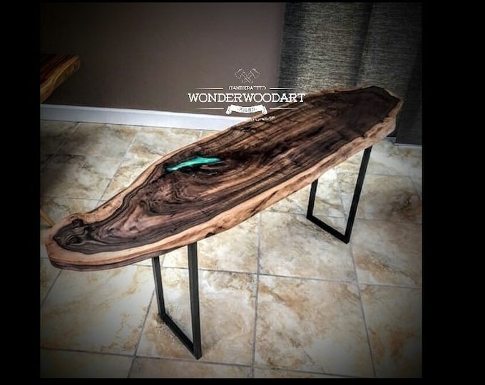 Live Edge Claro Walnut entry table with green resin