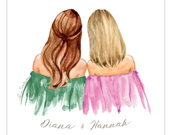 Best Friends Drawing Etsy Best Friends Drawing Etsy