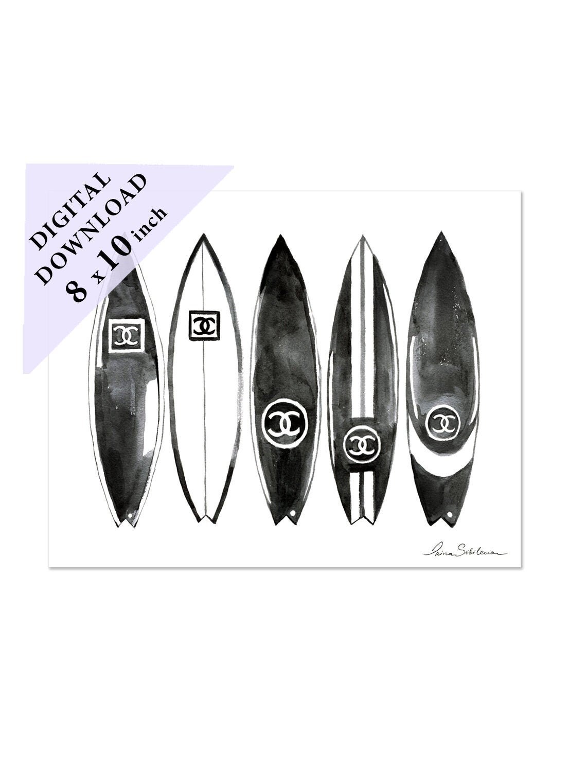 CHANEL surfboard Chanel surfboard art Chanel surf print Etsy
