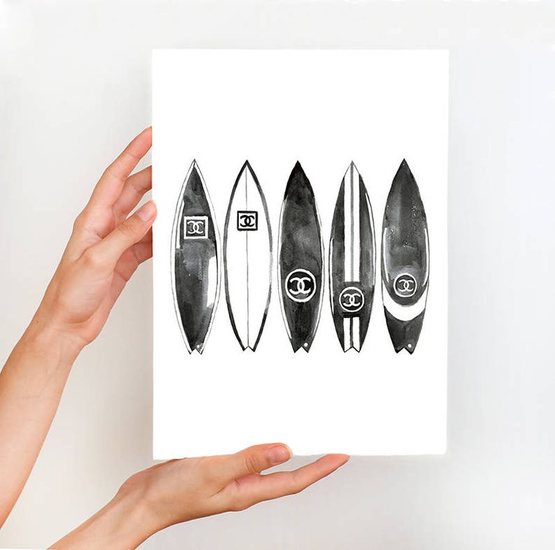 CHANEL surfboard Chanel surfboard art Chanel surf print Etsy