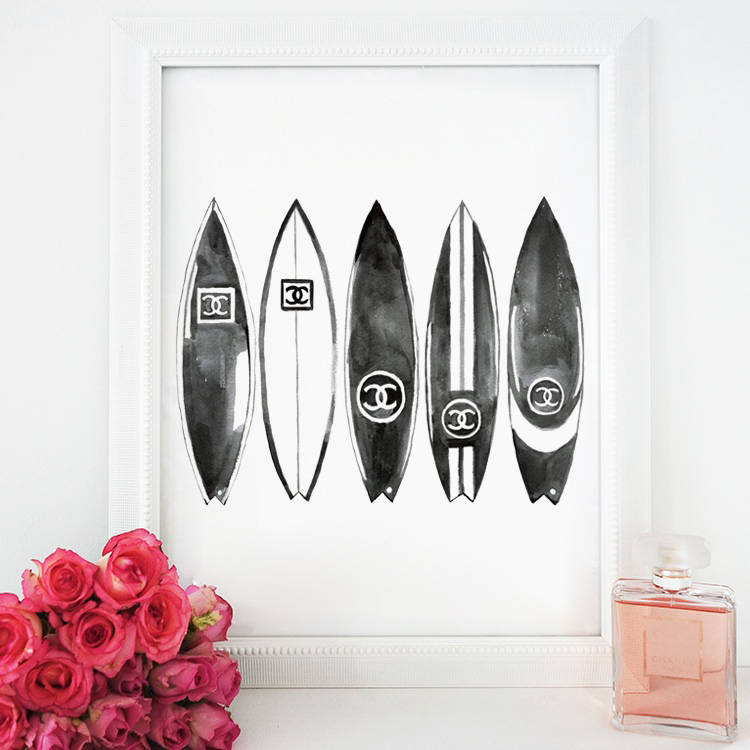 CHANEL surfboard Chanel surfboard art Chanel surf print Etsy