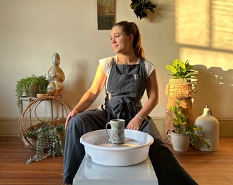 Dark gray Durable cotton canvas pottery apron ceramic apron throwing apron clay apron “walking apron” Because it has legs!