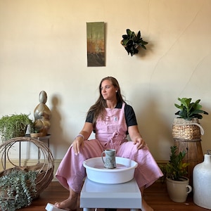 PINK Durable cotton canvas pottery apron ceramic apron throwing apron clay apron  &quot;walking apron&quot; Because it has legs!