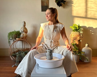 Natural Durable cotton canvas pottery apron ceramic apron throwing apron clay apron “walking apron” Because it has legs!