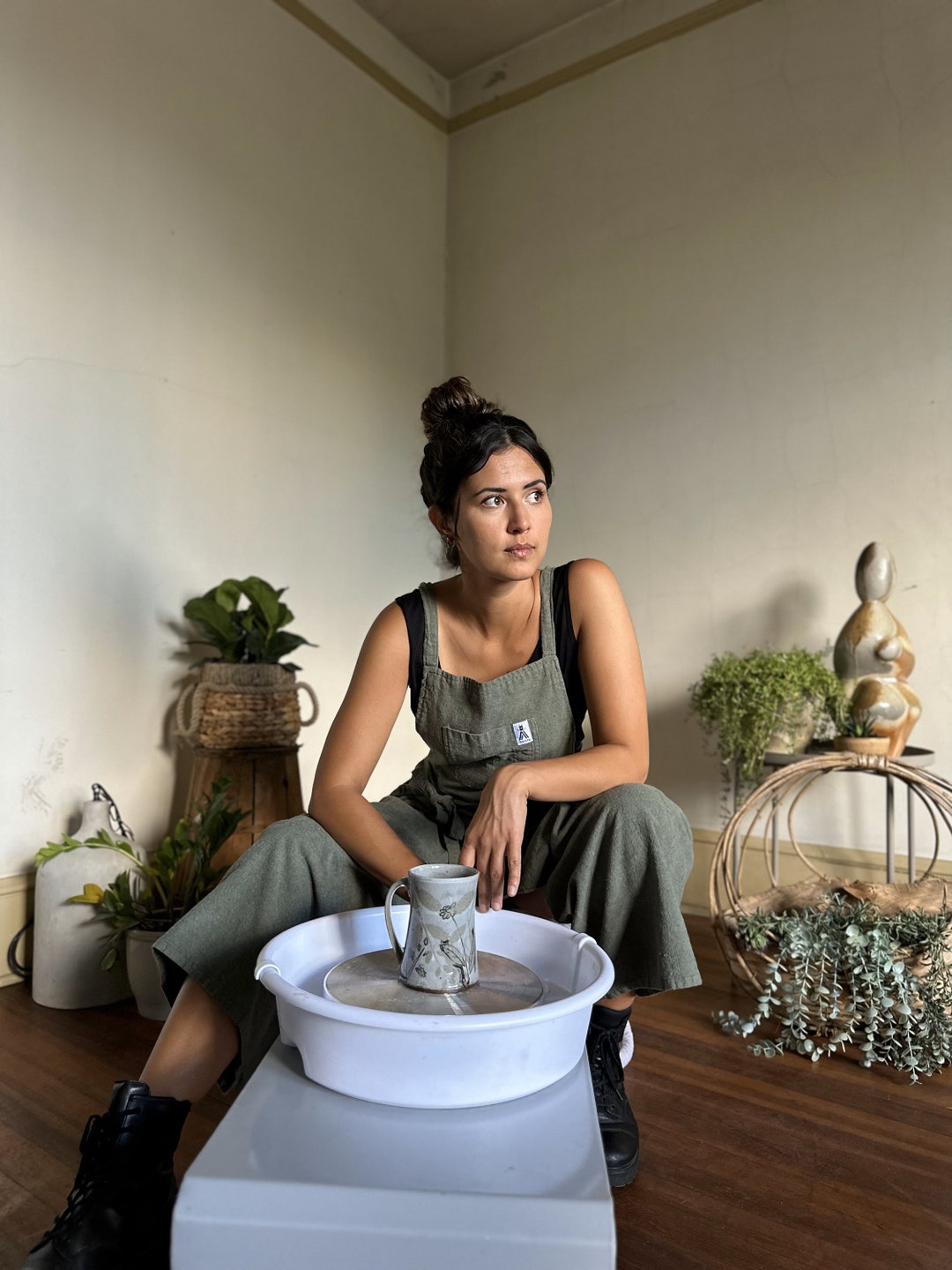 Green Durable Cotton Canvas Pottery Apron Ceramic Apron Throwing Apron Clay Apron walking Apron