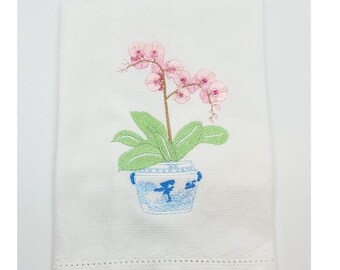 Orchid towel in Chinoiserie planter