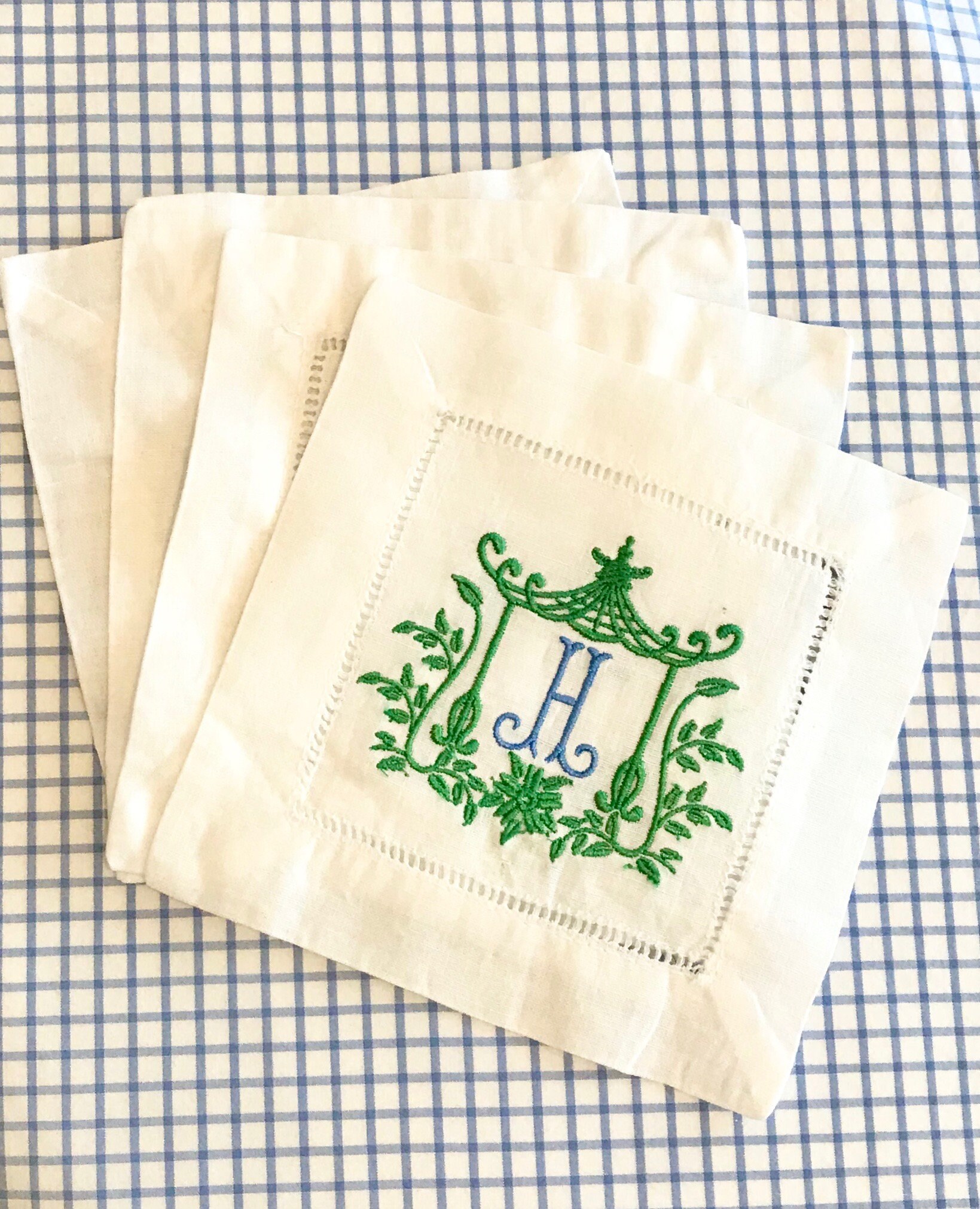 Cocktail Napkin With Pagoda and Monogram Etsy