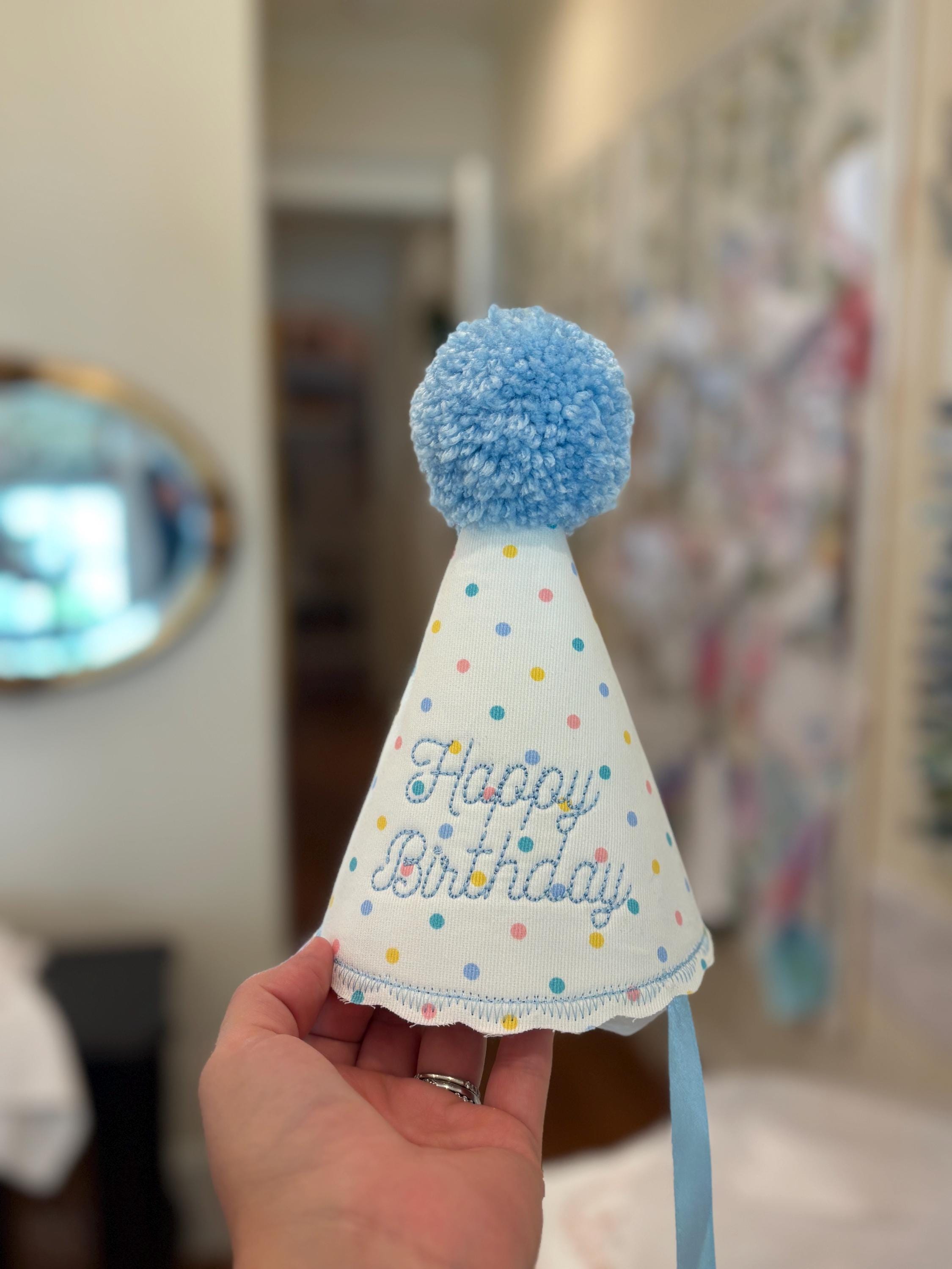 Pastel Dot Happy Birthday Hat | Handmade Party Hat With Pom Pom | First ...