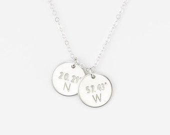 Coordinates Necklace, Dainty Disks Customized with your Latitude & Longitude! Personalized Coordinates Disc Necklace by GLDN jewelry, GN209