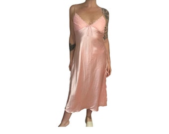 Vestido de alça rosa vintage dos anos 80 - Lingerie com aparência de cetim, tamanho médio-grande