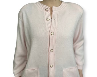 Pink Cardigan Sweater, Vintage Light Pink Button Up, 80's Fashion, Shoulder Pads, Knit Cardigan, Women's Cardigan Sweater, Pastel Pink