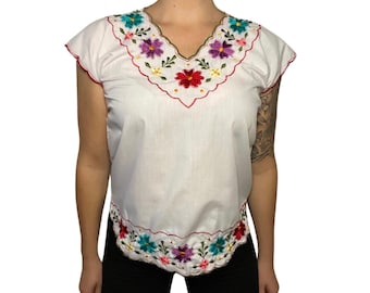 Vintage Floral Embroidered Top, Women's Boho Festival Shirt, Size Small