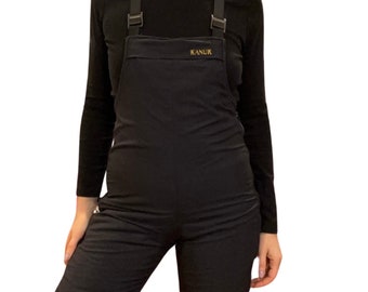 Vintage Kanuk Suspender Snow Pants – Black Fleece Lined Retro Ski Wear, Size Small