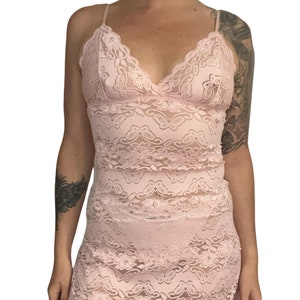 Vintage Y2K Lingerie Slip Dress - Pink Lace Dress - Medium- Elegant and Timeless
