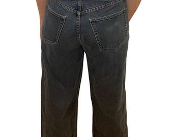 Vintage Wide Leg Blue Jeans, denim pants, dark blue wash jeans, 90s denim, wide leg denim, baggy jeans, size 32, 100% cotton, relaxed fit