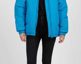Chaqueta de esquí de los 80, azul brillante, chaquetas y abrigos, chaqueta de invierno, esquí retro, talla XS, chaqueta de esquí de los 80, ropa deportiva para exteriores