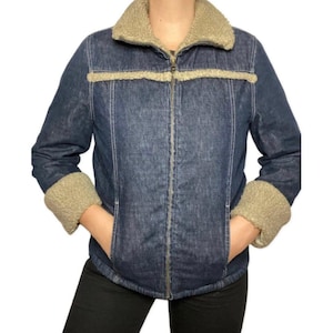 Denim Jacket, Fur Trim, Y2K Jackets and Coats, 2000&#39;s Denim jacket, Sherpa lined, Point Zero, Size Small, Faux Fur Lined Denim Jacket,