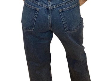 Jeansy Wrangler Vintage, luźny krój, ciemne pranie, luźne dżinsy z lat 90. (W32)