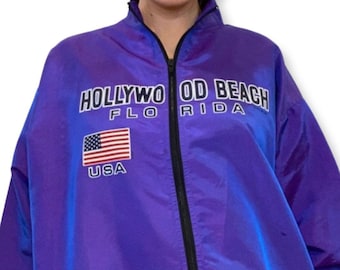 Vintage Lila Windbreaker, Oversized 90er Jahre Festival Jacke, Einheitsgröße