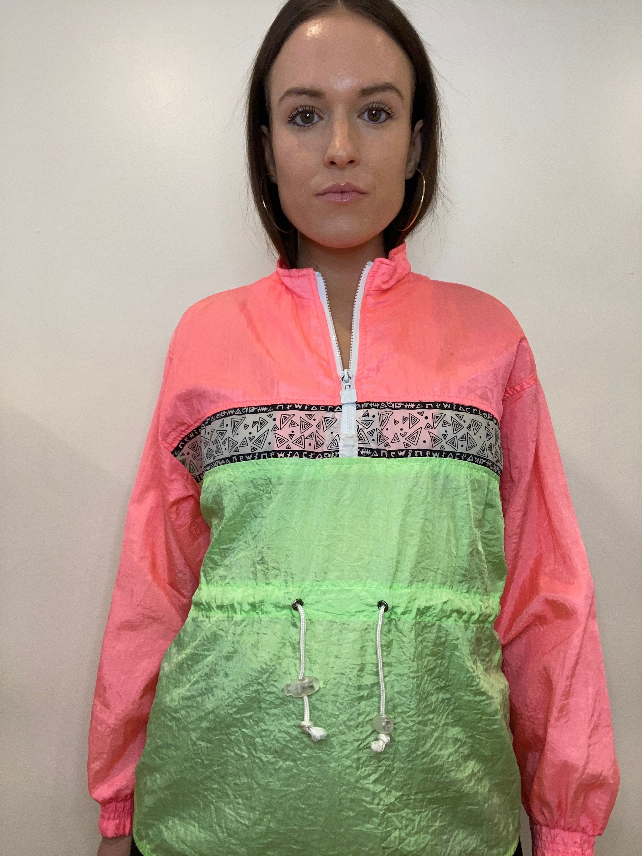 80s neon rain jacket vintage windbreaker sportswear size Etsy