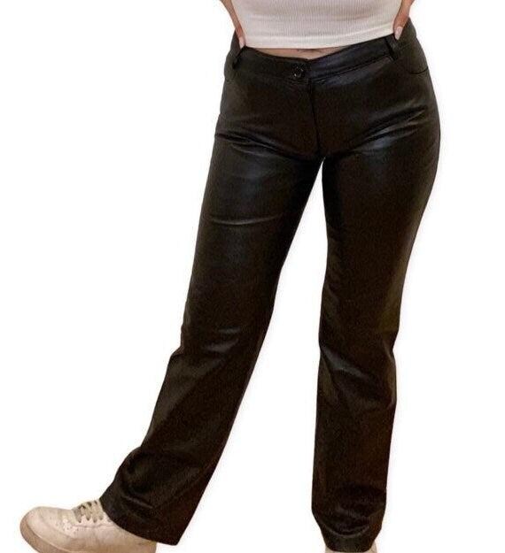 Leather Pants, Y2K, Low Rise Wide Leg Genuine Leather Size