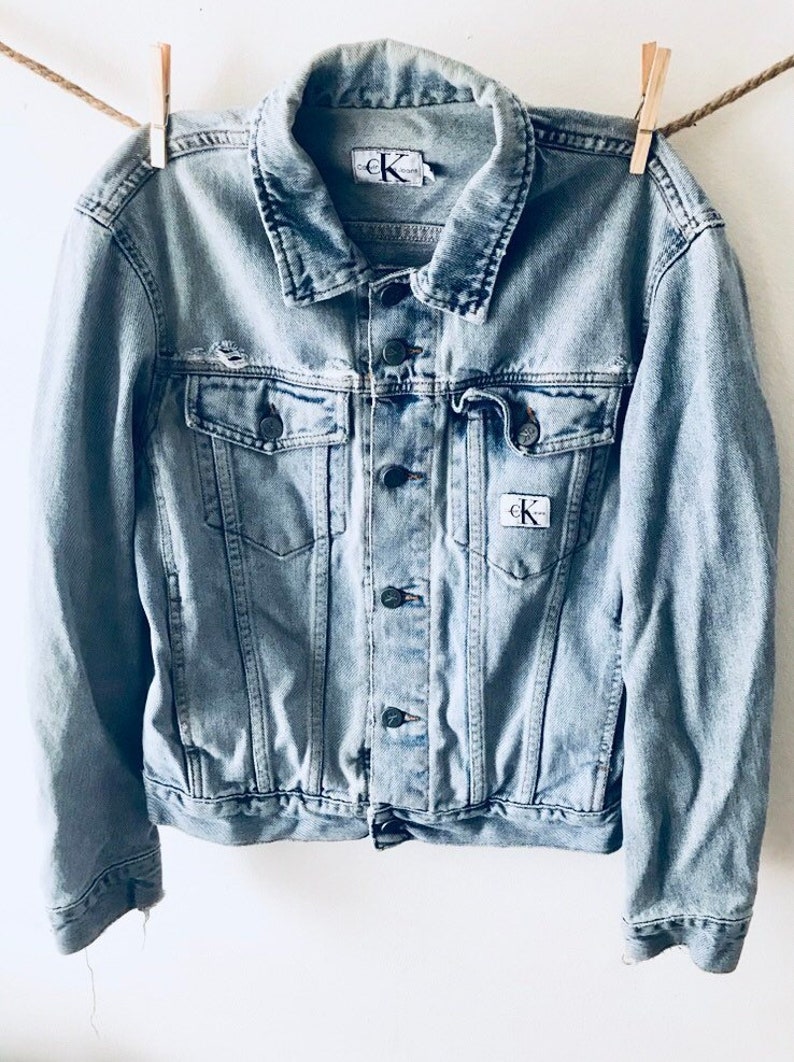 Vintage Jean Jacket 80s Calvin Klein Lighwash Blue Denim Lightwash Size Small Retro Very Rare