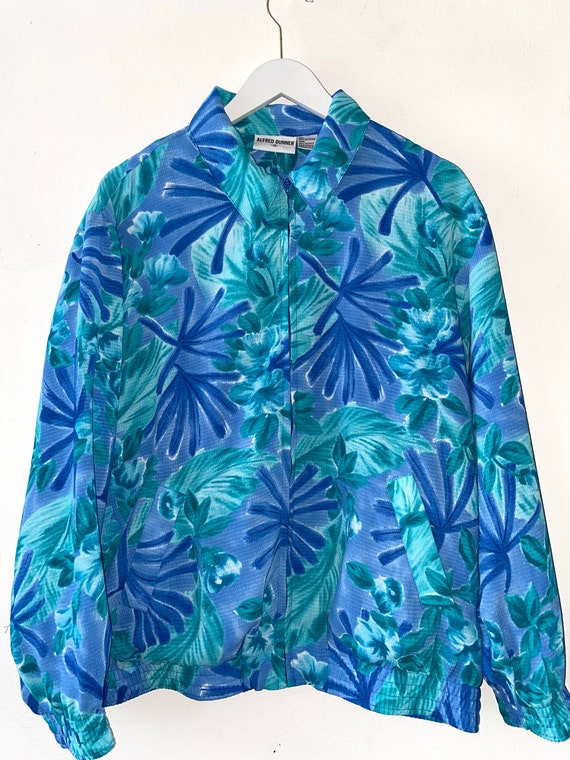 80s Hawaiian Zip Up, Floral Print, Vintage Lightwe
