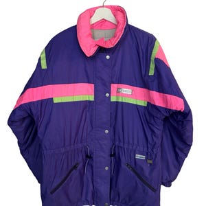 Vintage 80er Jahre Hiverna Wendejacke - Lila & Pinker Retro Wintermantel, Apres Ski, Snowboard Oberbekleidung