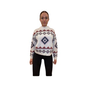 80s Ski Wool Sweater, Vintage Turtleneck sweater, size large, printed vintage sweater, retro ski wear, jumper, women&#39;s sweaters