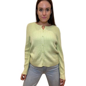 Vintage Green Cardigan, Pastel Green Cable Knit Cardigan, Oversized Warm Sweater, Button Up Sweater, 80&#39;s, 90&#39;s, Liz Claiborne