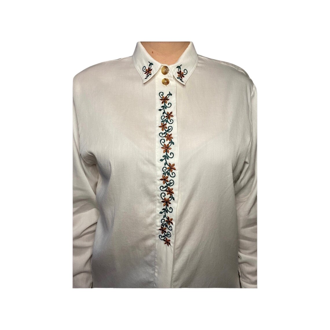 Vintage Cobalt blue embroidery button blouse • size large
