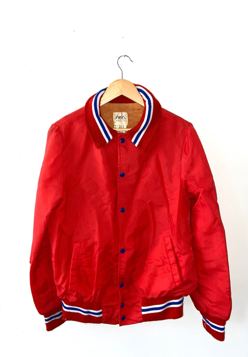 Varsity Jacket 90s Fitted Bomber Coat Red Retro Jacket | Etsy
