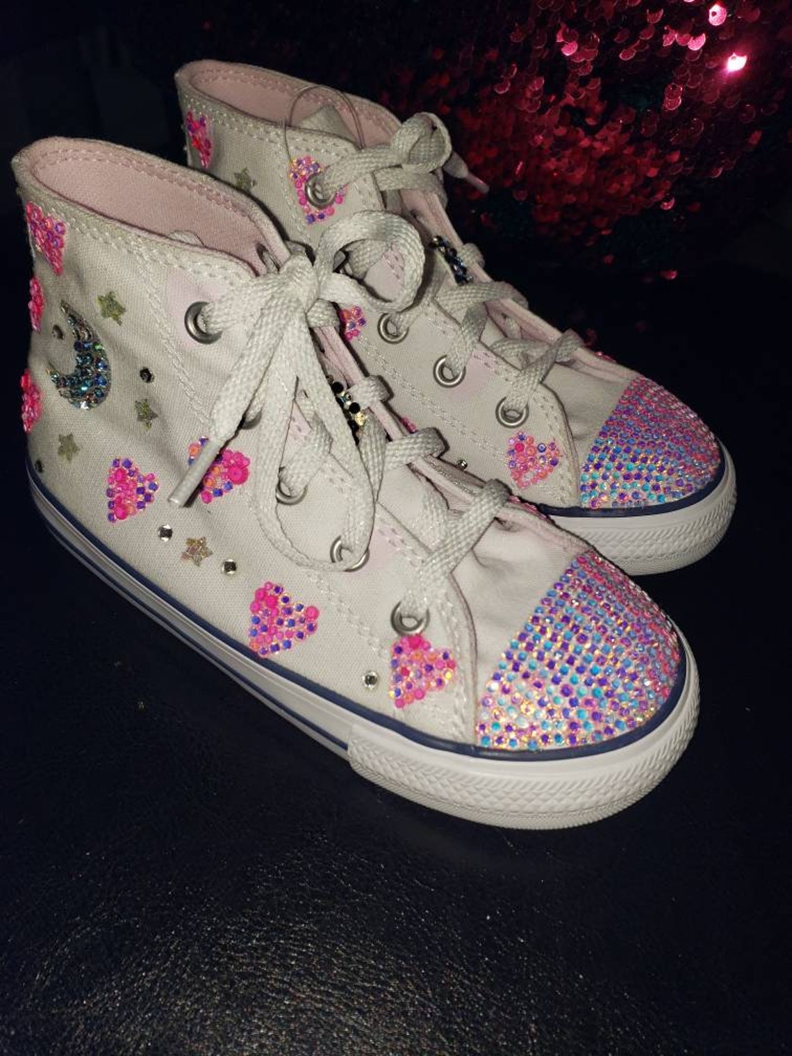 Custom Bling Converse Brand New With Hearts Moons and Stars - Etsy