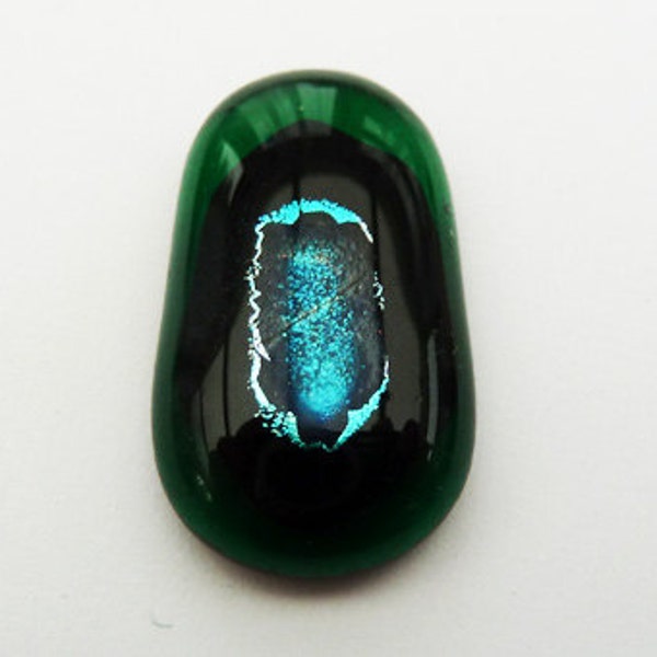 Black, green and blue dichroic fused glass cabochon