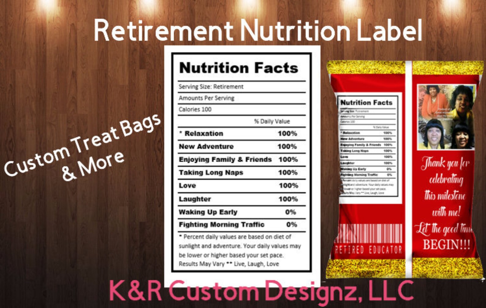 Retirement Nutrition Facts Label for Custom Chip /treat Bags Etsy