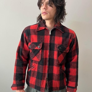 Vintage 70s Buffalo Plaid Wool Coat - M