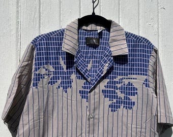 Vintage 80s Tetris Style Paper Thin Button Up Shirt • S