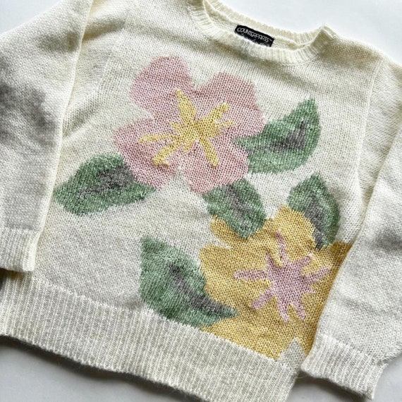 Vintage Pink and Yellow Flower Sweater - image 2