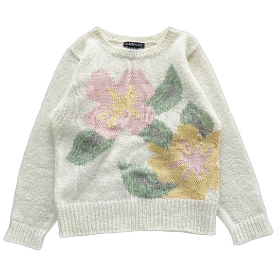 Vintage Pink and Yellow Flower Sweater - image 1