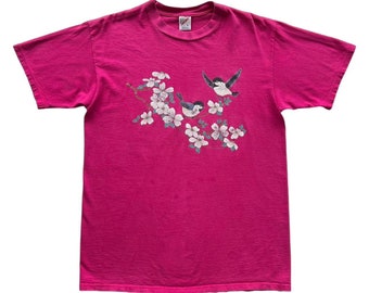 Vintage 90s Cherry Blossom Birds Tee • Size L