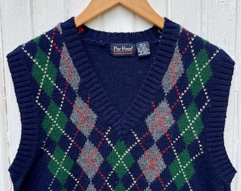 Vintage 90s Par Four Argyle Sweater Vest • L