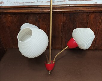 Lustre 3 Feux Vintage années 50 Plastique Rouge et Blanc (Rare)