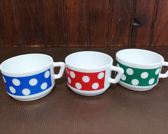 Lot de 3 tasses à pois Arcopal Vintage