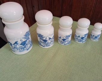 Lot de 5 pots Opaline cuisine, épices, flacons, déco VINTAGE