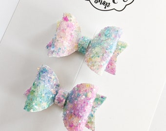 Watercolor dream glitter pigtail set || mini Style Bows for pigtails