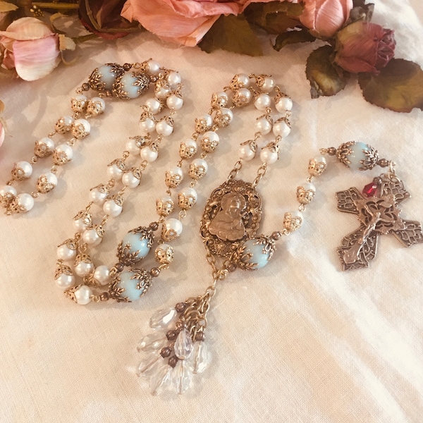 Pearl Rosary ~ Wedding Rosary ~ Handmade ~ Heirloom Quality